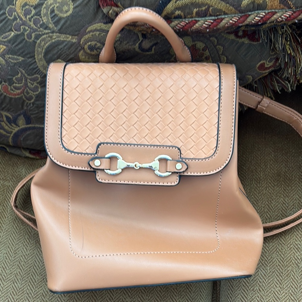 Tan Woven Leather Backpack – Boutique Style